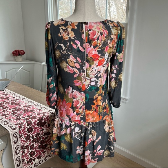 Anthropologie Meadow Rue 🌾 Colorful Flower Print Pleated Keyhole Back Tunic Top - Picture 8 of 16